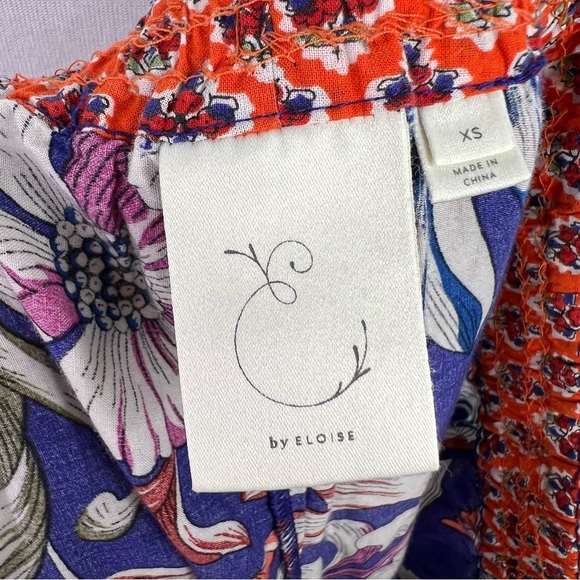 Anthropologie Eloise Floral Printed Cropped Lounge Pants Blue Orange Pajamas XS - Picture 3 of 4